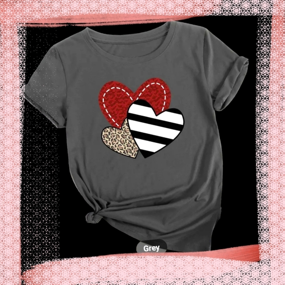 Casual Grey Fashion Heart Design Pattern Graphic Print T- Shirt Top. NWT Sz. XXL - Picture 9 of 11
